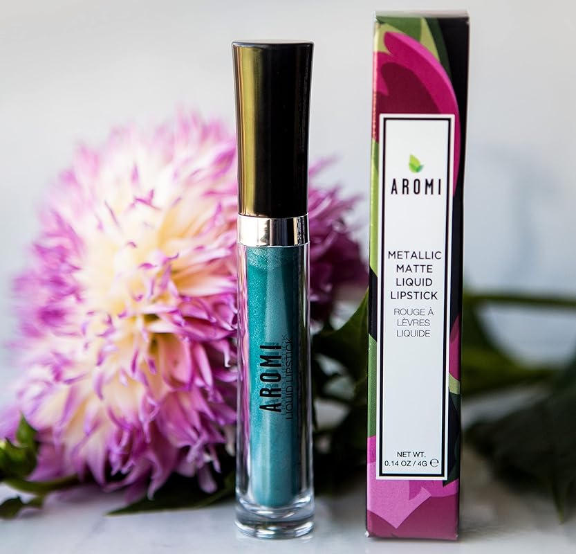 Aromi Green Metallic Liquid Lipstick | Turquoise, Teal-Green Lip Color with Shimmery Finish, Vegan, Cruelty-free, Long-lasting, Smudge Proof, Handmade (Mermaid Tail)