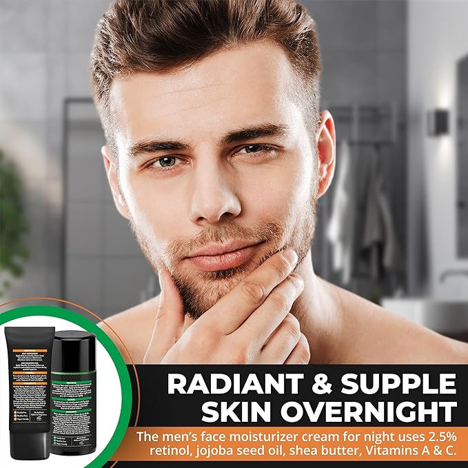 Day, Night Skincare Set for Men, Includes Anti-aging Post Shave Moisturizer + Night Moisturizer includes Retinol, The Essential Kit for Day, Night Skincare, Organic Key Ingredients