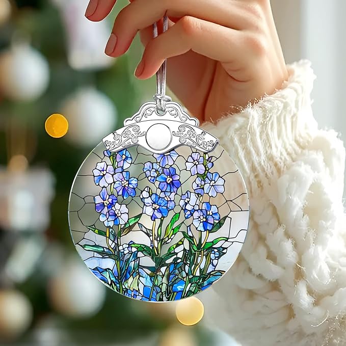 Christmas Ornaments: Stained Glass-Style July Birth Flower Ornament – Christmas Tree Decorations, Holiday Party Gifts, Mother's Day & Birthday Gifts for Women, Mom & Grandma | Birth Flower Gift