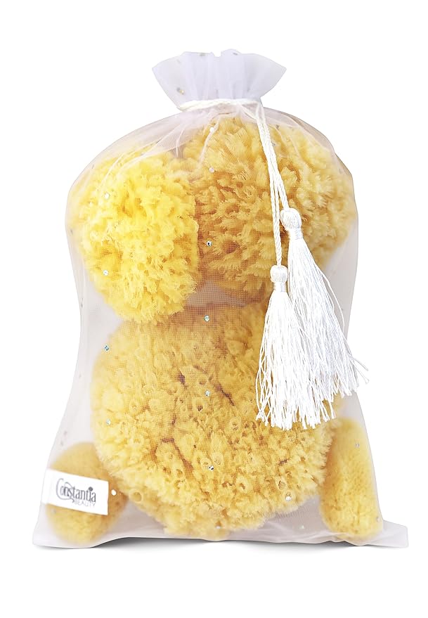 Real Natural Sea Sponges Multipack - 5pc Spa Gift Set in Premium Bag, Kind on Skin, for Bath Shower Facial Cleansing, Pamper Moms Brides Girlfriends & Teens by Constantia Beauty®