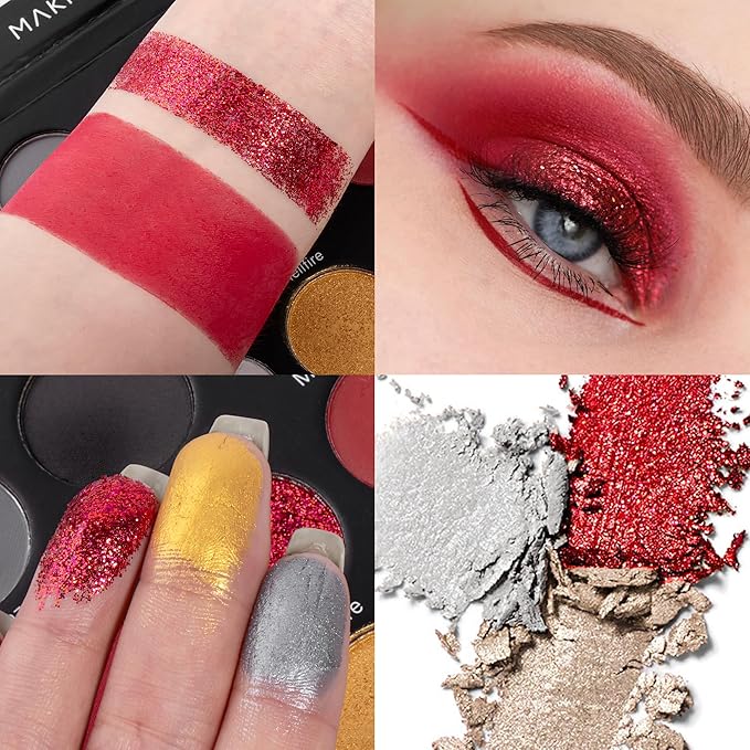 Black Red Eyeshadows Palette 9Color Pigmented Dark Red Black Grey Eye Shadows Long Lasting Eyeshadow Halloween Goth Eye Makeup-Black Red