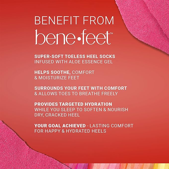 Benefeet Toeless Aloe Moisturizing Heel Socks - Effective Overnight Foot Rejuvenation, Targeted Hydration to Soften Dry Skin, Infused w/Coconut Oil, Aloe + Jojoba Seed Oil, 1 Pair (1 Pack)