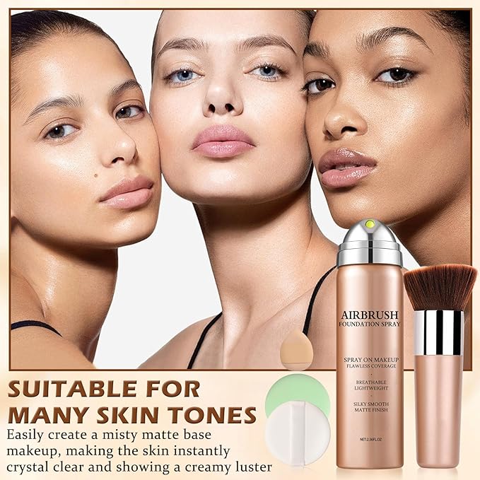 Airbrush Foundation Spray,Buildable Coverage Airbrush Makeup,Silk Flawless Foundation for Older Women,Teenagers,Middle-aged,Waterproof base de maquillaje (02 Beige)