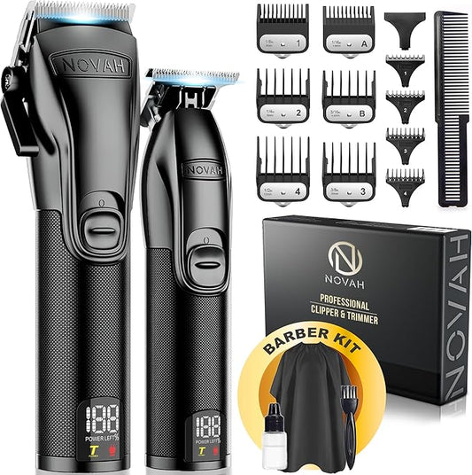 Novah® Professional Hair Clippers for Men, Professional Barber Clippers and Trimmer Set, Mens Cordless Hair Clipper for Barbers Haircut Kit Fade