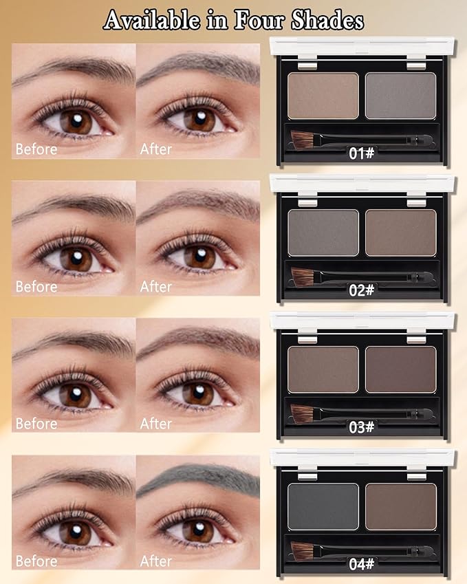 Eyebrow Powder Kit-Waterproof Two Colors Brow Powder Tinted Palette Long Lasting Up to 16H,Taupe/Brown Brow Filler Defined&Sculpt Natural Eyebrow Makeup for Sparse Brow with Brow Brush&Razor-02