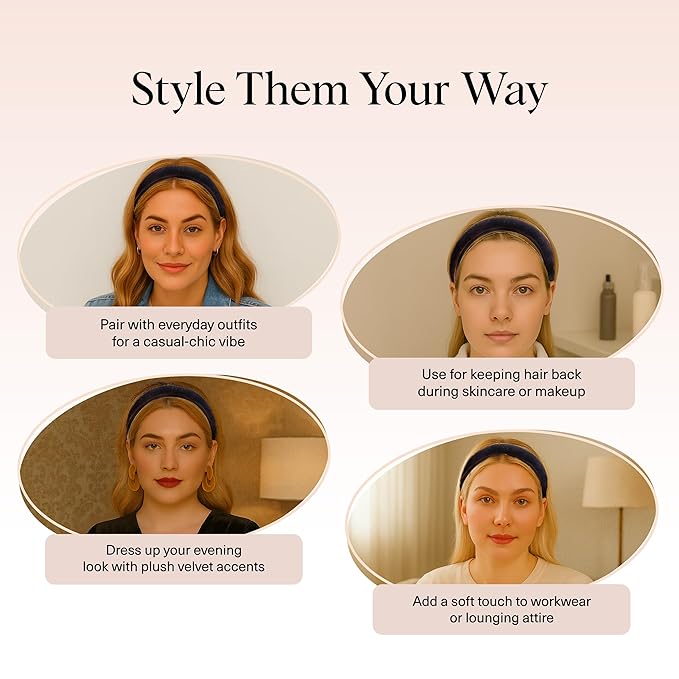 Kitsch Velvet & Satin Headbands for Women - Non Slip, Soft and Lightweight - Stylish Headbands for Girls with Chic Neutral Shades | Ideal Gifts for Women - Black & Chocolate, 2pc Set