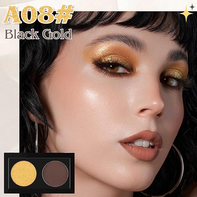 Duo Eye Shadow Powder，Gold Shimmer Brown Matte Eyeshadow Makeup Palette，Neutral Shades Eyeshadow Palette for Woman Daily Eyes Looks，Highly Pigmented，Smooth, Blendable，sombras de ojos, Cruelty-Free 08
