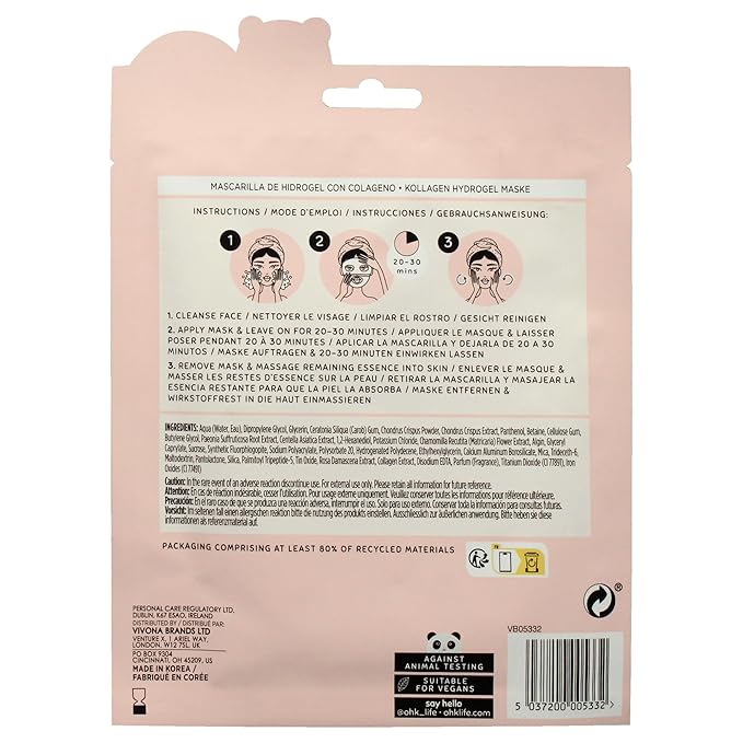 Oh K! Hydrogel Mask - Collagen - Moisturizing Face Mask Sheet - Hydrating Face Sheets - Rich in Collagen, Rose Water - Korean Skincare - 1 Pc
