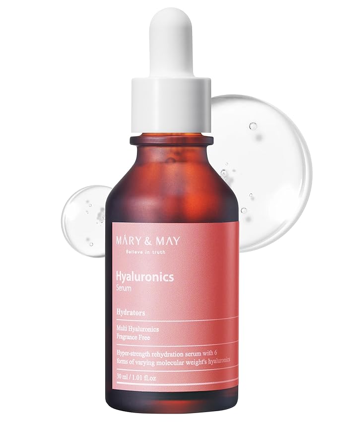 Mary&May Hyaluronics Serum - Deeply Hydrating Multi-Hyaluronic Acid Serum for Improved Skin Moisture and Elasticity - Korean Skincare, EWG Green Grade, Hypoallergenic, 1.01 fl.oz.