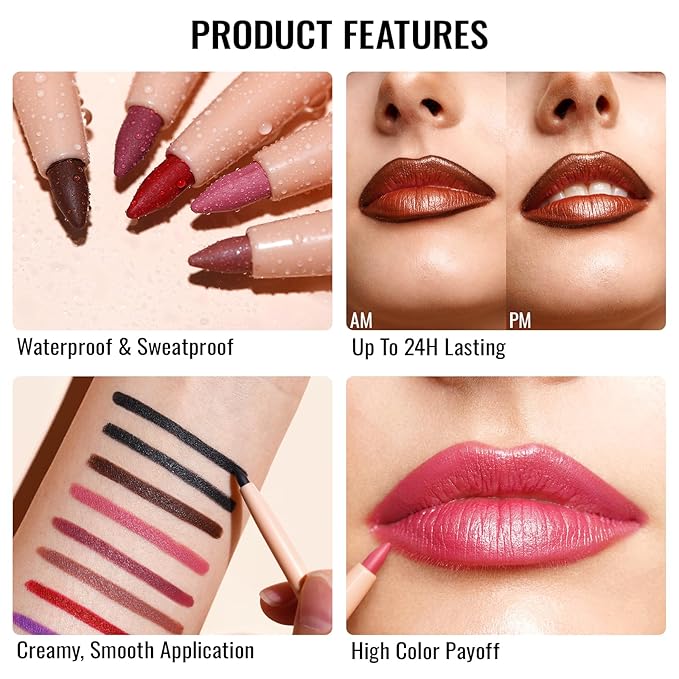 Oulac Lipstick & Lipliner Set 3PCS High Impact Lipcolor with Moisturizing Formula, Vegan Beauty, Full-Coverage Lip Color, Gift Lipstick for Women, 04+11+PG03