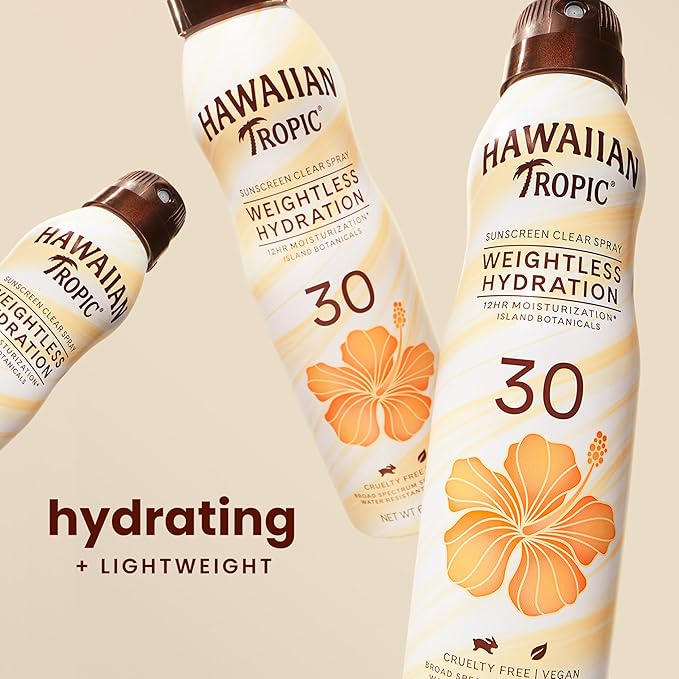 Hawaiian Tropic Weightless Hydration Clear Spray Sunscreen SPF 30, 6oz | SPF 30 Sunscreen Spray, Sunblock, Oxybenzone-Free, 6oz each Twin Pack