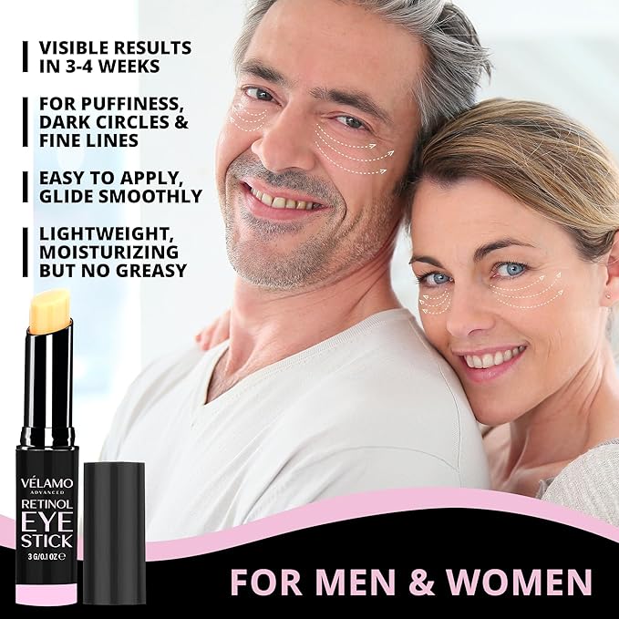 VELAMO ADVANCED Retinol Eye Stick: Retinol Eye Cream for Dark Circles and Puffiness with 1% Bakuchiol and Caffeine - Visibly Reduces Fine Lines Wrinkles Under Eye Bags with Upgraded Formula 0.1 OZ/3g