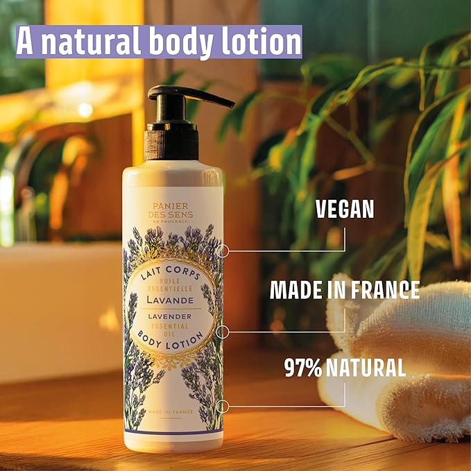 Panier des Sens – Lavender Hand & Body Lotion for Dry Skin - Hydrating Body Cream for Women- Nourishing Fluid Body Moisturizer with Shea Butter & Olive Oil 97% Natural Ingredients Body Care 8.45 Floz