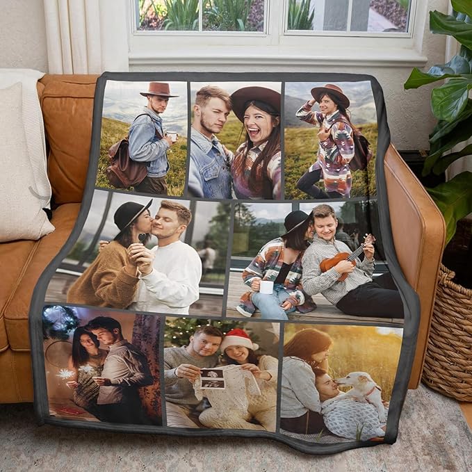 Custom Blanket with Picture Text Customized Thow Blanket Personalized Blankets Customize Gifts for Mom Dad Couple Girlfriend Boyfriend Wife Husband