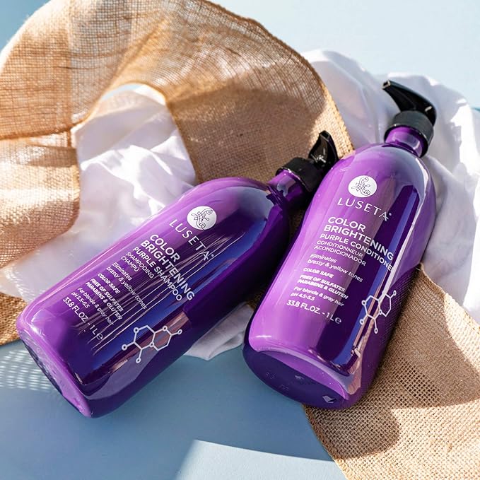 L LUSETA Color Brightening Purple Shampoo and Conditioner Set for Blonde and Gray Hair, Infused with Cocos Nucifera Oil to Help Nourish, Moisturize and Condition Hair, 2x33.8oz