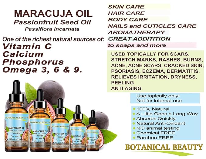 Botanical Beauty MARACUJA OIL 100% Pure Natural Cold Pressed Undiluted for Face, Skin, Hair, Body, Lip, Nails 0.33 Fl Oz - 10 ml Rich in Vitamin C