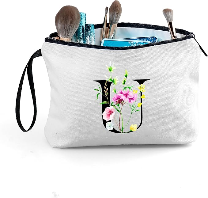 SEAMOON Birthday Bridal Shower Unique Initial Gifts for Women Mom Sister Daughter Friend Bff Personalized Travel Makeup Cosmetic Bag with Mirror Valentines Mothers Day Christmas Graduation U