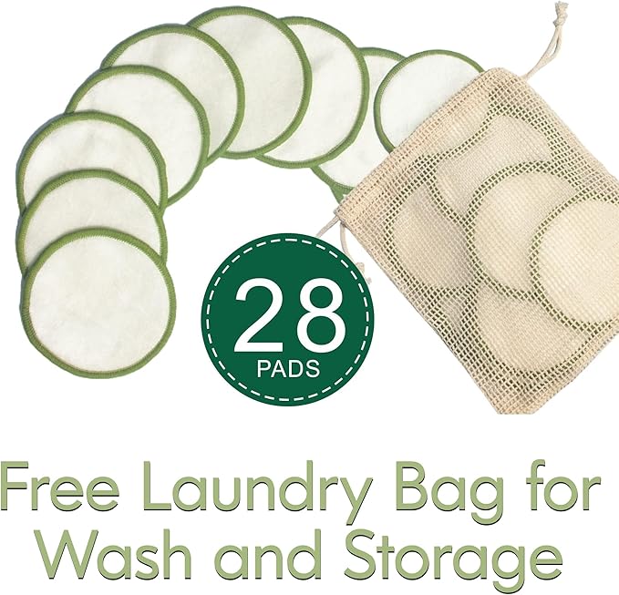 28 Pack Reusable Cotton Rounds with Washable Laundry Bag and Round Box|Travel Essentials for Skincare, Makeup Remover Pads and Storage|Reusable Makeup Remover Pads