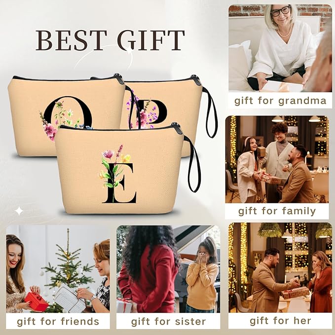 Women Birthday Unique Bride to be Bridal Shower Initial Gifts for Mom Sister Friend Her Teacher Aunt Makeup Cosmetic Bag with Mirror Mothers Day Christmas Graduation E