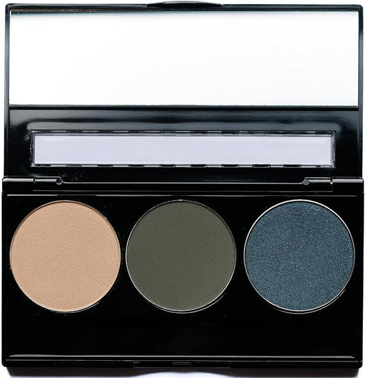 Off White, Matte Medium Green, and Glitter Navy Blue Green Vegan Eyeshadow Trio Palette; Talc, Paraben & Cruelty Free