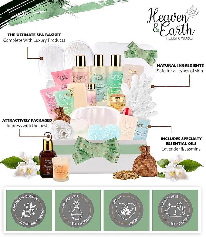 Valentines Spa Gift Baskets for Women - Luxury Holiday Bath and Body Set Prime - Natural Home Spa Gifts to Rejuvenate Her - XXL Women's Bath Set