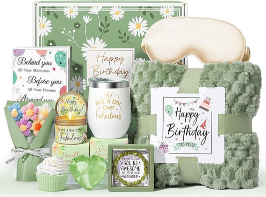 Birthday Gifts for Women Friendship, Unique Happy Birthday Gifts Basket for Mom Her Best Friend Sister Wife Girlfriend Coworker, Luxury Self Care Box Vanilla Coconut Relaxing Spa Gifts Set w/ Blanket