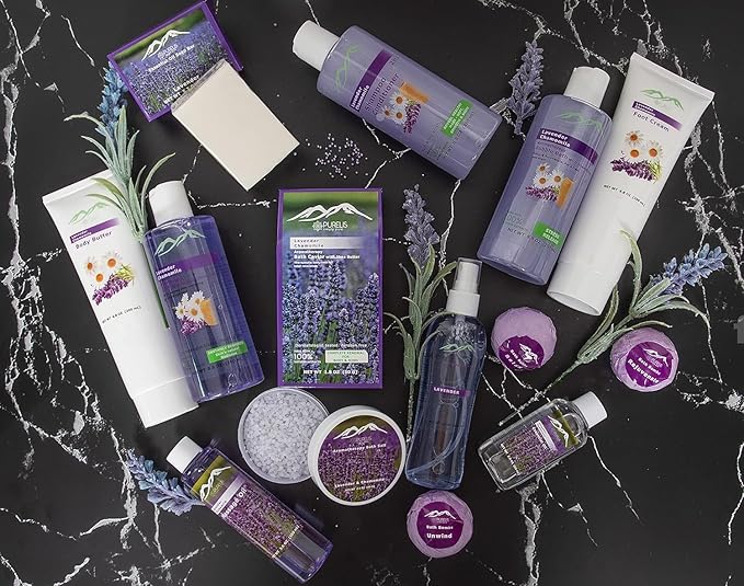 Lavender Spa Gift Basket for Birthday Gifts for Women, Beauty Basket Home Spa Basket 20 pc Set Includes Body Lotion, Bath Bombs & More! Spa Gifts for Her