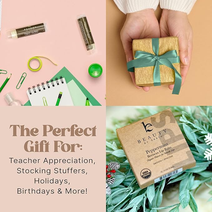 USDA Organic Peppermint Lip Balm - USA Made with Natural Ingredients, Chapstick for Dry Lips, Birthday Gifts for Her & Him, Hydrating Beauty Gifts for Women, Men, Teens & Kids, Lip Moisturizer