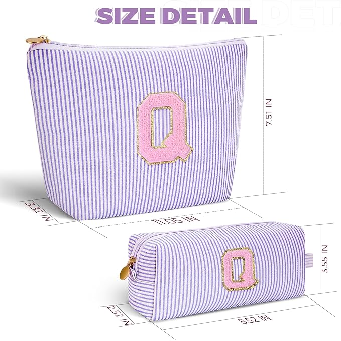 Personalized Makeup Bag for Women Girls - Fashion Cosmetic Bag Trendy Travel Toiletry Bag with Initials Letter - Teen Gifts - Lavender,Q
