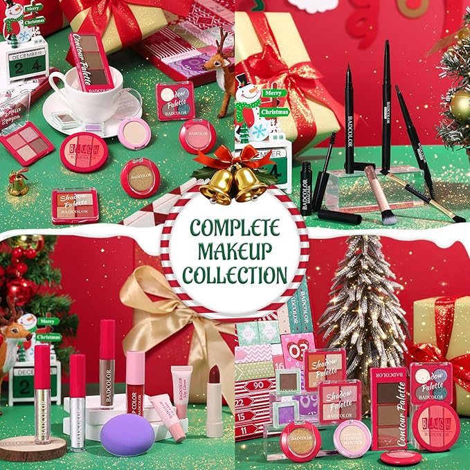 Makeup Advent Calendar 2025, 24 Days Christmas Countdown Calendar Surprise Gift Kit, Xmas Holiday Festival Cosmetic Starter Makeup Set with 24 Beauty Boxes for Women Girls Teens