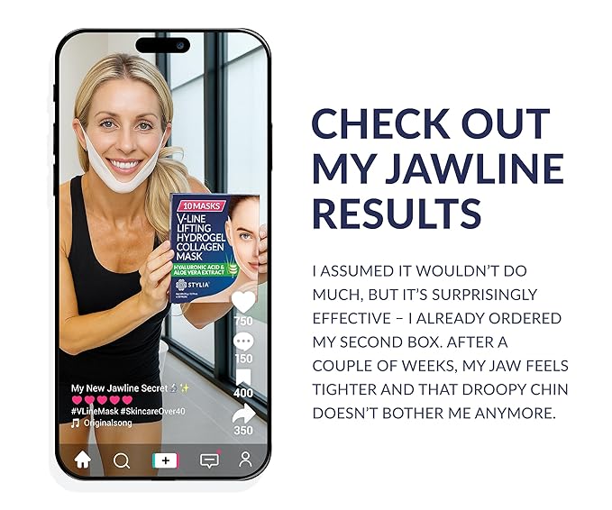 Stylia V Line Lifting Collagen Face Mask - Double Chin Strap for Women - Jawline Shaper Face Lift Tape - Neck Lift Collagen Mask - Chin Strap for Sleeping - Hyaluronic Acid, Aloe Vera, Cica 7PC