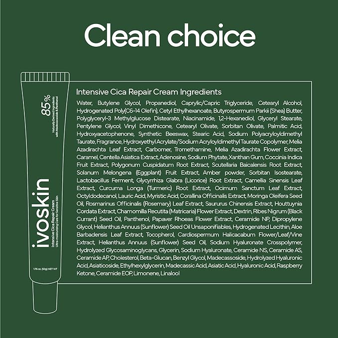 Intensive Cica Repair Cream, Korean Dexpanthenol cream, Ultra-Soothing & Hydrating Care Cream for Sensitive Skin with Madecassoside (1.76oz / 50g)