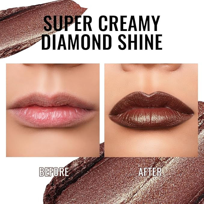 Oulac Shimmer Brown Lipstick, Infinity High Shine Finish, Hydrating Lip Color Infused with Damask Rose Oil for All-Day Comfort, Gluten-Free Vegan Beauty, D06 Brown Diamond