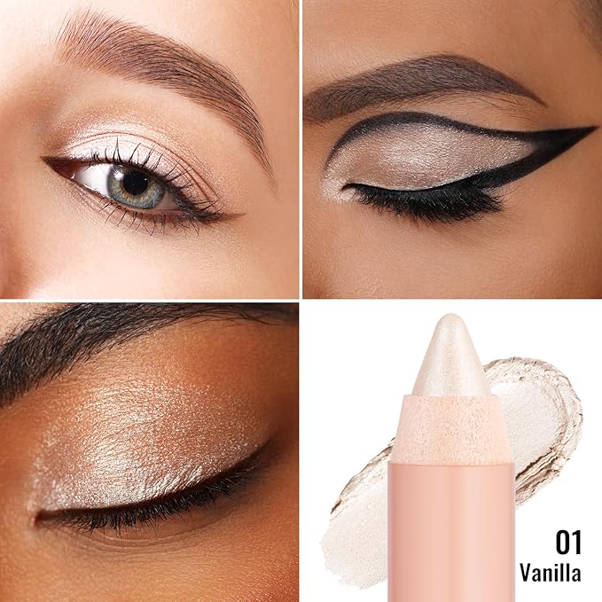 Oulac Twist-Up Shimmer Eyeshadow Stick – Waterproof Creamy Blendable Texture, Vegan & Cruelty-Free Eye Makeup, 1.25g, 01Vanilla