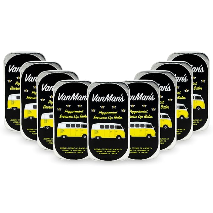 Vanman’s - Handmade Peppermint Beeswax Lip Balm (9 Pack) - Peppermints Lip Balm with Rosemary, Almond and Coconut Oil - Bee Balm with Vitamin E - Peppermint Balm Ideal for Dry Lips - 2 oz