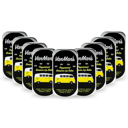 Vanman’s - Handmade Peppermint Beeswax Lip Balm (9 Pack) - Peppermints Lip Balm with Rosemary, Almond and Coconut Oil - Bee Balm with Vitamin E - Peppermint Balm Ideal for Dry Lips - 2 oz