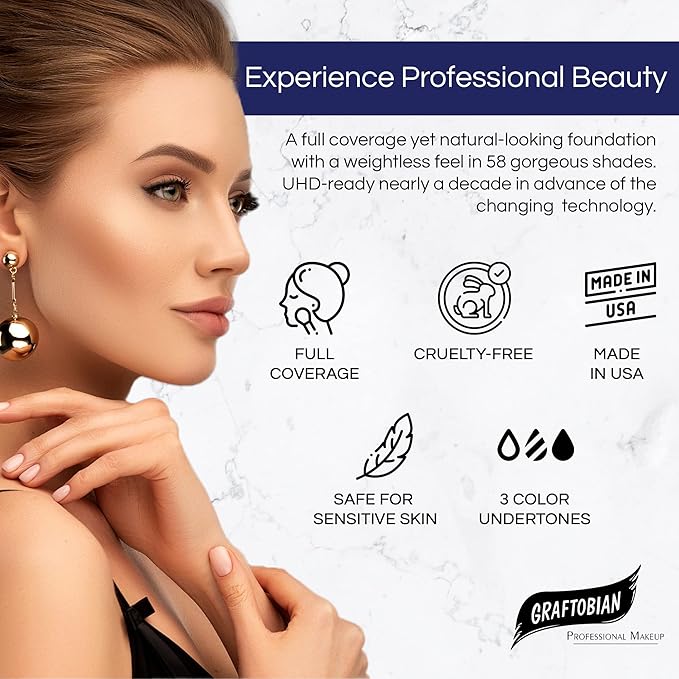 Graftobian HD Glamour Crème Foundation 1/2oz, Weightless Full Coverage Makeup, 65 Inclusive Shades, For All Skin Types, Natural or Full-Glam Looks, For Professionals and Beginners, Dusty Plum