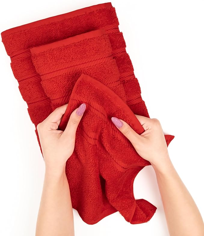 American Soft Linen Luxury 4 Piece Bath Towel Set, 600 GSM 100% Cotton Turkish Bath Towels for Bathroom, 27x54 in Large Bathroom Shower Towels, Red