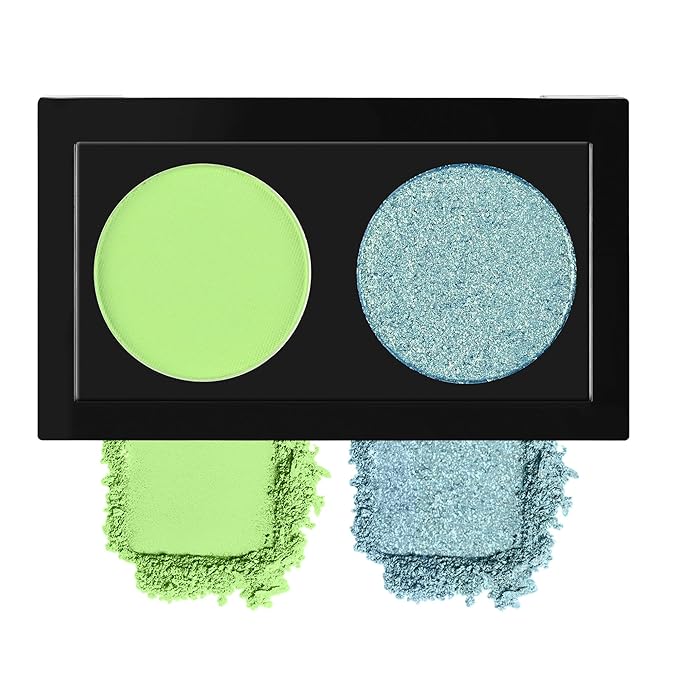 Duo Eye Shadow Powder，Green Matte&Blue Glitter Eyeshadow Makeup Palette，Neutral Shades Eyeshadow Palette for Woman Daily Eyes Looks，Highly Pigmented，Smooth, Blendable，sombras de ojos, Cruelty-Free 09