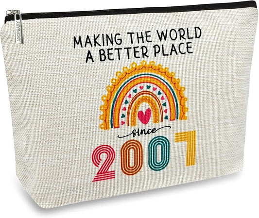 Ancpeany 18th Birthday Gifts for Girls: Makeup Bag, 2007 Happy 18th Birthday Decorations, Cosmetic Travel Pouch