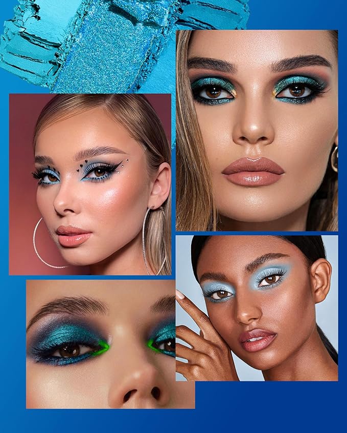 Blue Eyeshadow Palette for Women Blue Eye Shadow 9 Color Matte Shimmer Glitter Eye Makeup Palette Long Lasting Pigmented Eyes Makeup-9Blue