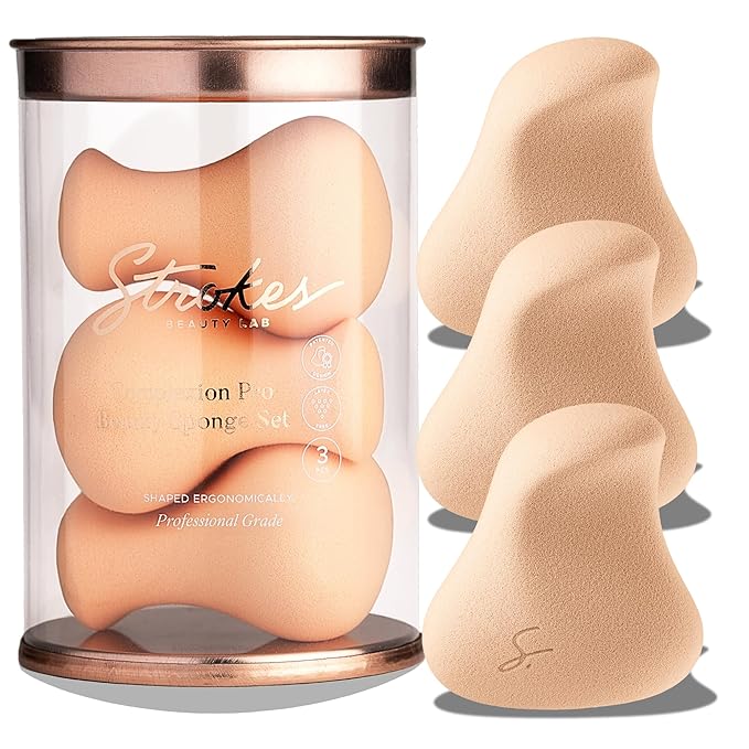 Original Beauty Blender Makeup Sponge Applicator for Powder, Cream & Liquid, Beauty Tools Puff, Streak Free Application, Vegan, Cruelty Free Made in USA, Peach (3 Pieces)