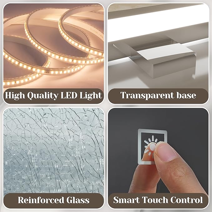 FENNIO Large Vanity Mirror with Lights，42" x 32"Makeup Mirror with Lights，Hollywood Mirror with 3 Color Modes & Adjustable Brightness，Vanity Mirror Square White