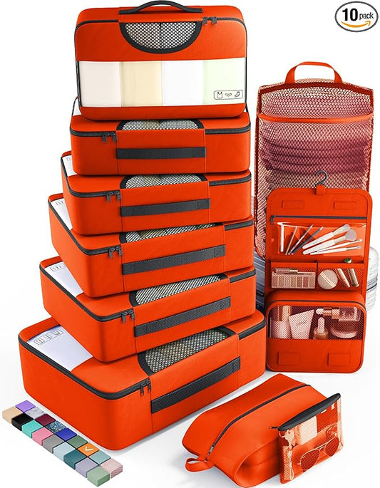 Veken 10 Set Packing Cubes for Travel Essential, Suitcase Organizer Bags in 4 Sizes, Carry-On Luggage Accessories with Large Laundry & Hanging Toiletry Bag, Must-Have for Airplane, Road Trip & Camping