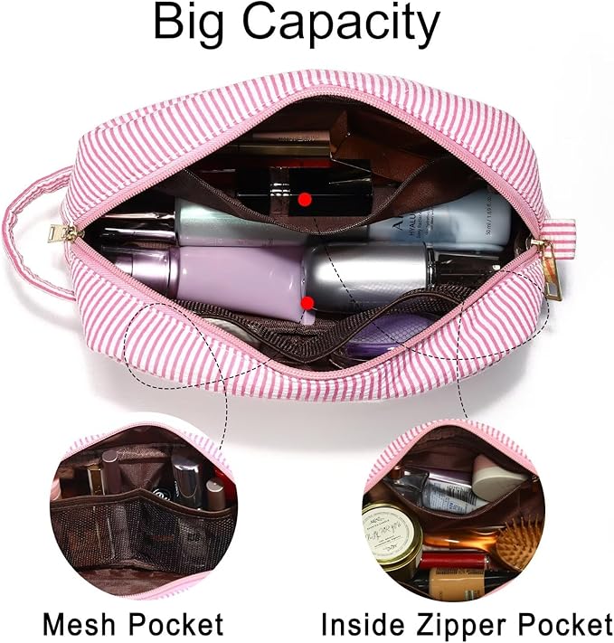 YOOLIFE Monogram Cute Initial Pink Makeup Bags - Cosmetic Toiletry Pouch Make Up Case for Women's Friendship, Personalized Birthday Gifts