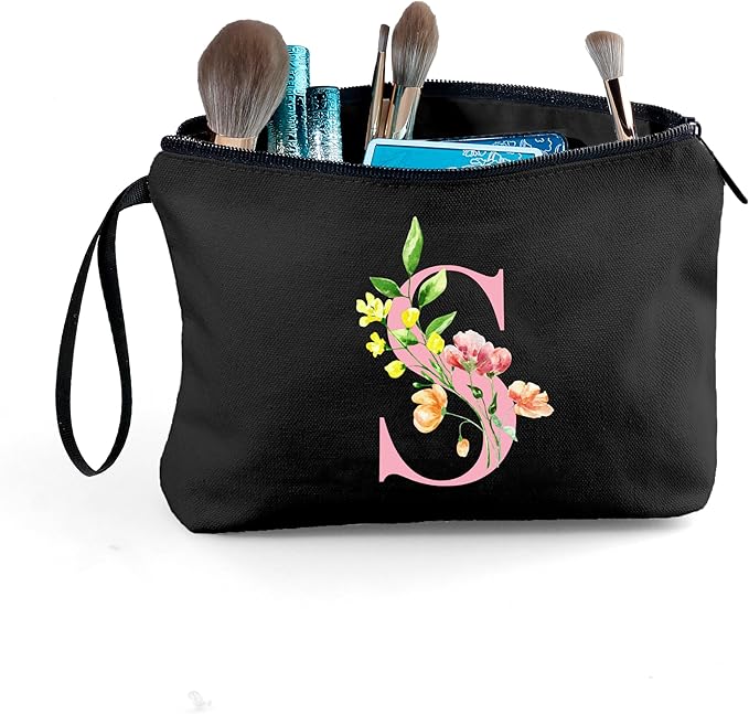 SEAMOON Birthday Bridal Shower Unique Initial Gifts for Women Mom Sister Daughter Friend Bff Personalized Travel Makeup Cosmetic Bag with Mirror Valentines Mothers Day Christmas Graduation S