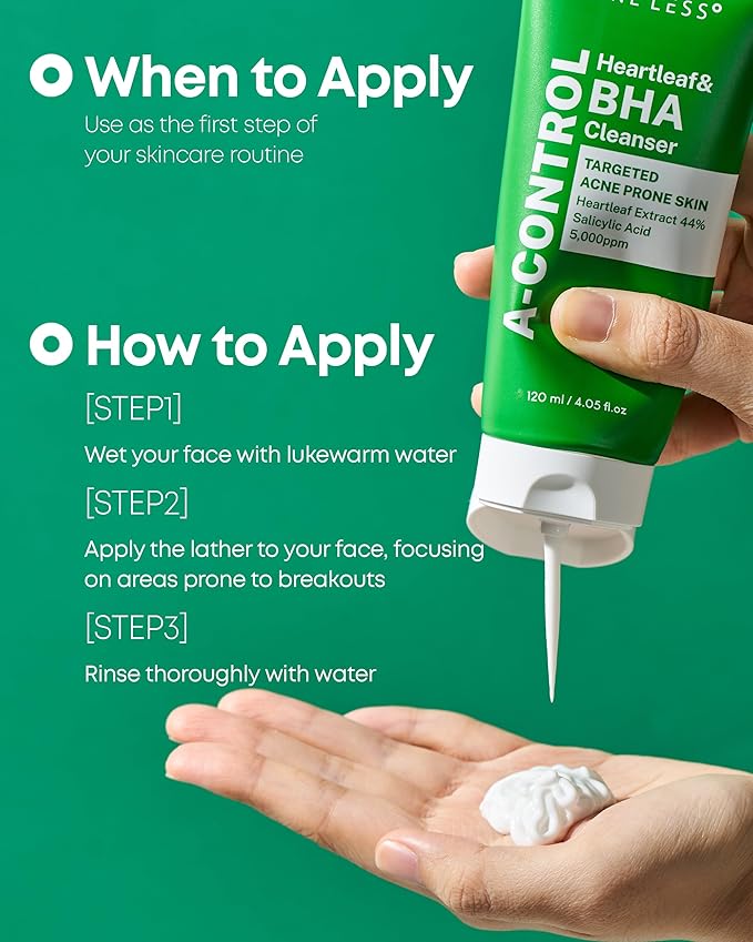 NINELESS A-Control Heartleaf & BHA Cleanser – Korean Exfoliating Face Wash with Salicylic Acid for Clear Skin – Blackhead Remover, Deep Pore Cleansing, 4.05oz.