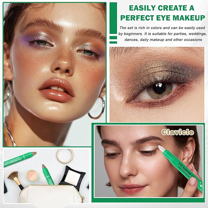 8PCS Eye Shadow Sticks,Shimmer Cream Eyeshadow Stick Set,Eye Brightener Stick,Lightweight Smooth Eye Shadow for Older Women,Teenagers,Middle-aged,Sombras Para Ojos,Eyeshadow Makeup