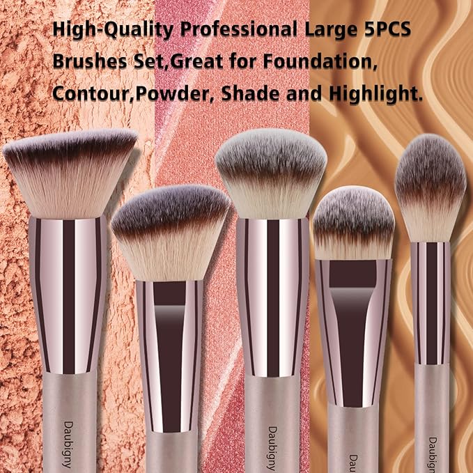 Makeup Brushes, Daubigny 16Pcs Complete Premium Synthetic Makeup Brush Set with Professional Foundation Brushes Powder Concealers Eye shadows Blush Makeup Brush for Perfect Makeup (Champagne Gold)