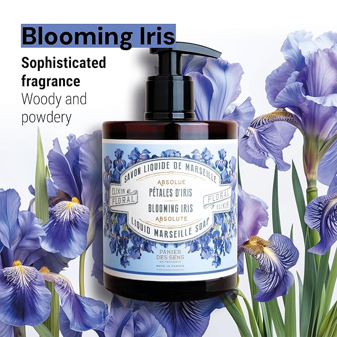 Panier des Sens - Moisturizing Hand Soap - Iris Floral Fragrance - French Traditional Savon de Marseille Soap - Refillable Kitchen & Bathroom Soap - 16.9 Fl.oz Liquid Hand Wash 96% Natural